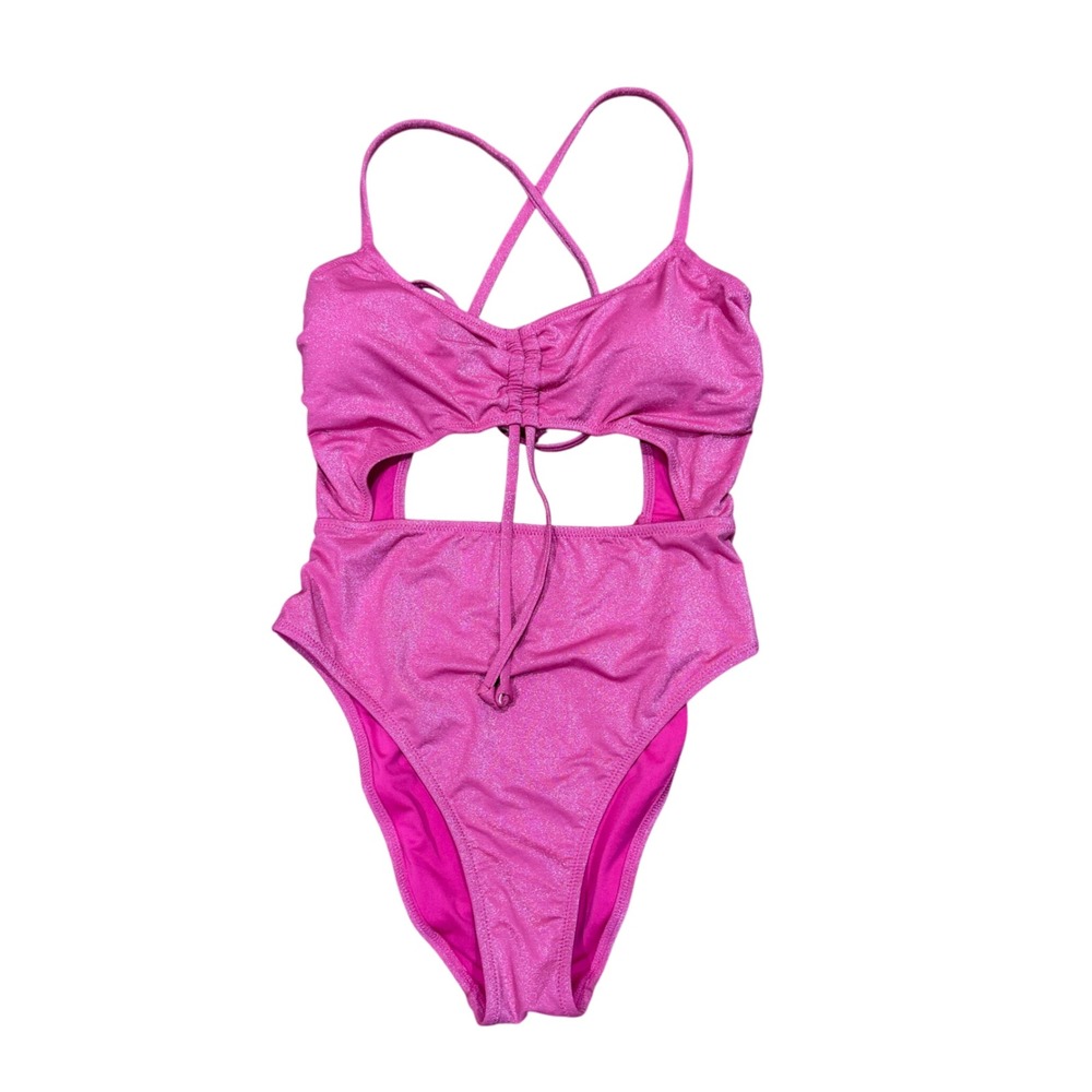 Victoria's Secret Pink Shimmer Cutout One Piece Swimsuit Strappy Back Medium NWT